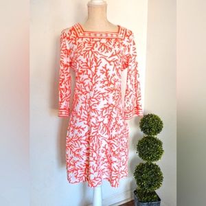Barbara Gerwit - Coral Pattern Dress Square Neckline - M